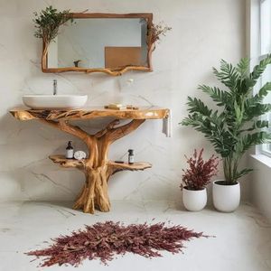Meuble-lavabo de luxe artisanal en racine d'arbre, base en bois massif, console artistique pour salle de bain, décoration naturelle - Product Image 1