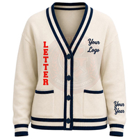 Cardigans en tricot bleu marine pour femmes, style universitaire grec, col en V, manches longues, style preppy, bordure contrastée, boutons sur le devant, pulls d'hiver