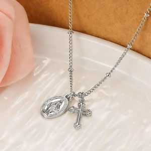 Fabbrica personalizzata all'ingrosso 14K <span class=keywords><strong>oro</strong></span> <span class=keywords><strong>placcato</strong></span> in ottone croce e maria miracolosa medaglia <span class=keywords><strong>collana</strong></span> per uomini e donne universale - Product Image 6