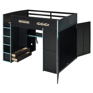 Cama Alta de Madera Tamaño Completo Color Azul Nube con Escritorio con Luz RGB, Armario y Amplio Espacio de Almacenamiento - Mesas de Juego (SKU Antiguo: LT000261AAC) - Product Image 3