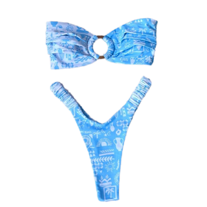 New Girls' Two-Piece Swimwear <b>Set</b> Solid <b>Bikini</b> Draped Pleated Thongs Comfortable Spandex/Nylon Quick Dry Eco-Friendly Front - Product Image 1