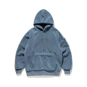 Sweat-shirt à capuche en polaire noir pour homme, coupe ample, couleur unie, design tricoté décontracté pour l'hiver, anti-boulochage, style Sherpa - Product Image 2