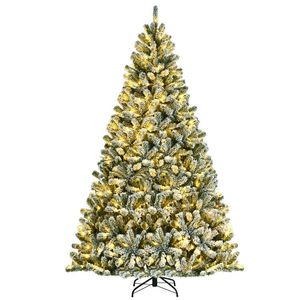 Albero di Natale Pre-Illuminato con Effetto Neve e Supporto in Metallo, 6/7/8 Piedi, Decorazione Festiva per le Feste - Product Image 1