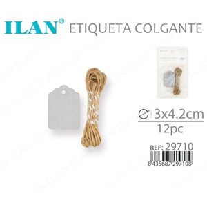 Etichetta da appendere Ilan 3x4,2 cm, 12 pezzi, etichetta artigianale con corda per confezioni regalo - Product Image 3