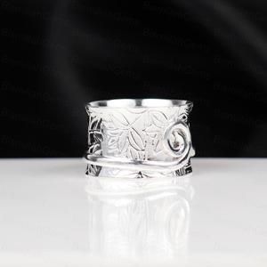 Vintage Sterling <b>Silver</b> Spiral <b>Ring</b> for Women – Handmade Boho <b>Adjustable</b> Statement Band Engraved Minimalist Artisan Jewelry - Product Image 2