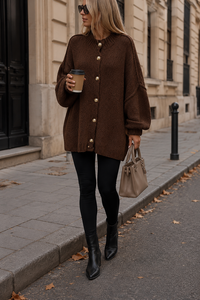 Cardigan en tricot épais pour femme, coupe ample, manches longues, boutonné, chaud, pour l'automne et l'hiver - Product Image 6