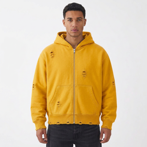 Sweat à capuche zippé pour homme, effet vieilli, avec impression graphique personnalisée, en molleton épais, style streetwear urbain, fabricant grossiste - Product Image 3