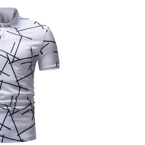 Polo pour homme à imprimé géométrique blanc, manches courtes, tricoté, respirant, style décontracté - Product Image 4