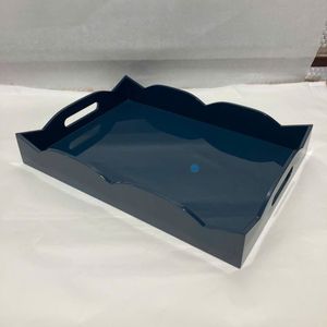 Plateau en laque durable fait main, rectangulaire bleu avec poignées, finition brillante, décoration intérieure, vente en gros, B2B, usine - Product Image 3
