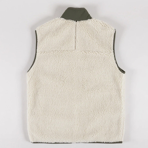 Ivory Cream Olive Green Unisex Sherpa Fleece <b>Vest</b> Full Zip Stand Collar Triple Zip Pockets Custom Sherpa Fleece <b>Vest</b> OEM Clothes - Product Image 3