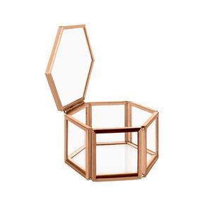 Glass & Brass Jewelry <b>Box</b> Octagonal With Lid Modern Design 1 Layer Hinged <b>Storage</b> Container - Product Image 4