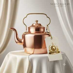 Tetera de cobre martillado con asa de latón, estilo tradicional y vintage, hervidor de agua - Product Image 1