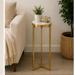 Modern <b>Round</b> Marble <b>Top</b> Side <b>Table</b> with Brass Metal Frame Contemporary Living Room Furniture Decorative Accent <b>Table</b> - Product Image 6