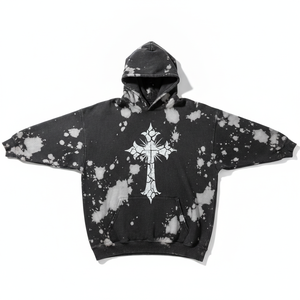 Sweat à capuche oversize en coton épais avec imprimé croix gothique pour homme, en molleton de coton tie-dye, coupe classique, collection automne - Product Image 6