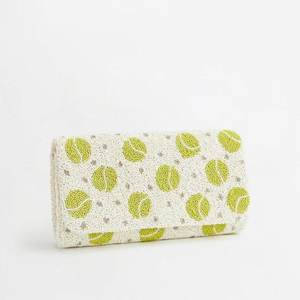 ALI FASHION ART Pochette rectangulaire en textile faite à la main, motif balle de tennis verte brodée, avec chaîne argentée, lavable, pour usage quotidien - Product Image 2