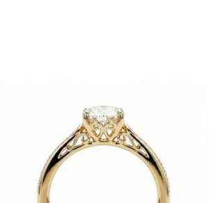 Bague de fiançailles en diamant rond cultivé en laboratoire, style cathédrale vintage, or jaune 14 carats, cadeau d'anniversaire pour partenaire - Product Image 3