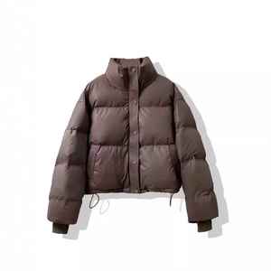 Women's <b>Cropped</b> <b>Puffer</b> <b>Jacket</b> Stand Collar Winter Warm Quilted Bubble Coat Lightweight Zip Up Casual Fashion Outerwear White - Product Image 6