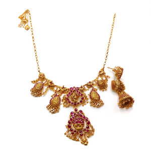 <b>Ruby</b> Lakshmi Short Bridal Fine Jewelry <b>Necklace</b> Set - Product Image 3