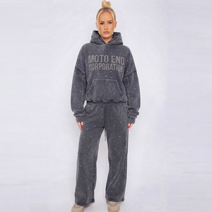Moto End Corporation Sweat à capuche en polaire oversize unisexe avec strass, style streetwear automne, veste de survêtement - Product Image 3