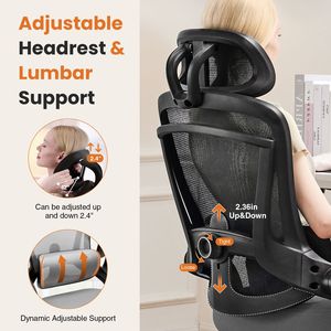 Sedia da Ufficio Ergonomica con Schienale Alto, Design in Rete Traspirante, Supporto Lombare Regolabile, Poggiatesta e Braccioli Morbidi Ribaltabili - Product Image 5