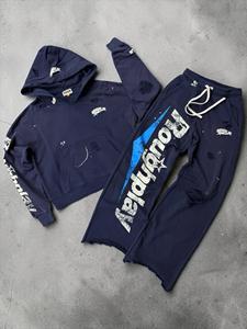 Ensemble sweat à capuche et pantalon de survêtement effet vieilli et délavé avec imprimé craquelé - Product Image 3