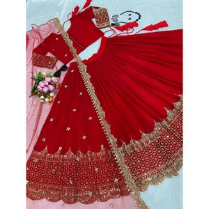 DESIGNER GEORGETTE EMBROIDERY SEQUNECE WORK <b>LEHENGA</b> CHOLI WITH DUPATTA <b>RED</b> - Product Image 1