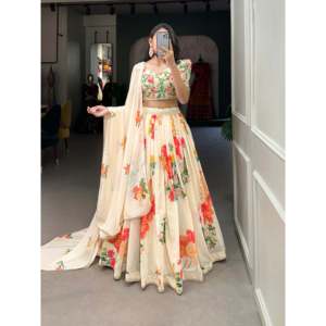 Diseño Crema Estampado Floral Lehenga Choli - Product Image 3