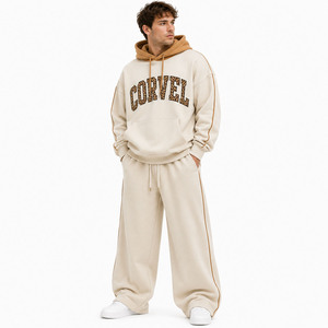 Ensembles de survêtements Hip Hop noirs à capuche, coupe oversize, avec imprimé graphique et motifs personnalisés, en molleton bouclette lourd, style jogger décontracté, vente en gros - Product Image 4