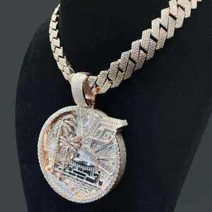<b>Iced</b> <b>Out</b> Moissanite Pendant Necklace 925 Silver Gold Plated Round Charm <b>Chain</b> Party Hip Hop Custom OEM ODM - Product Image 4