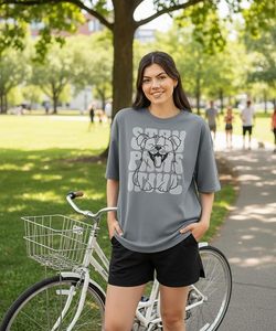 T-shirt gris surdimensionné pour femme avec motif chien de dessin animé et inscription « Stay Positive », col rond, coupe ample, manches courtes - Product Image 4