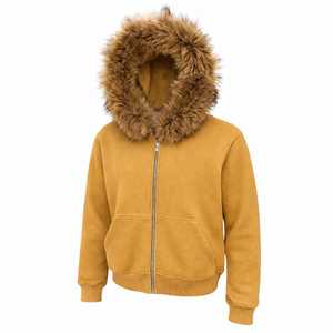 Sweat à capuche zippé pour homme en molleton de coton vieilli, avec capuche amovible en fausse fourrure, motif camouflage, coupe courte et carrée, pour fabricants de vêtements - Product Image 5
