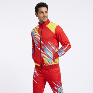 Men's <b>Red</b> Geometric Print Tracksuit Full Zipper Sporty Jogging <b>Suit</b> Quick Dry Polyester Spring Wear - Product Image 4