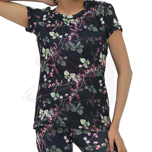 Camiseta de Manga Corta con Estampado Floral para Mujer, Corte Regular, Cuello Redondo, Ropa Casual, 100% Poliéster, Transpirable, Primavera Verano, Tejido de Punto - Product Image 3