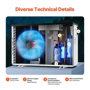 Pompe à chaleur électrique pour piscine 35830 BTU, faible bruit, pour piscines hors sol 6605-13209GAL, chauffage et refroidissement - Product Image 6