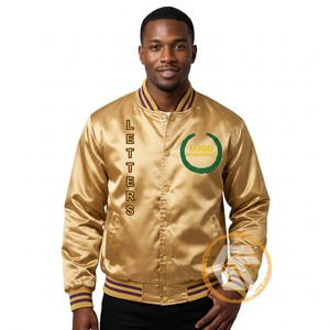 High Quality Omega Satin Silk Shell <b>Covered</b> <b>Button</b> Closure Customized Breathable Embroidery Greek Treasures Varsity Stand Collar - Product Image 1