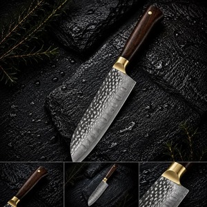 Ensemble de couteaux de chef japonais forgés à la main, lame en acier Damas, manche en bois, finition satinée, 8-9,9 pouces, pour droitiers, usage en cuisine - Product Image 4
