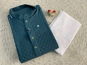 Conjunto de Kurta y Pijama Tradicional para Hombre en Rayón Pesado con Parte Inferior de Algodón – Colección KALP - Product Image 6