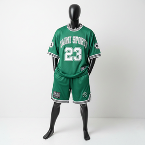 ชุดกีฬาขาสั้นผู้ชาย ผ้าโพลีเอสเตอร์ตาข่ายระบายอากาศ 180 GSM สีเขียวขอบขาว พร้อมสกรีนโลโก้ตามสั่ง - Product Image 6