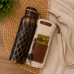 Botella de Cobre Oscuro Premium Heritage con Funda de Lona, Ecológica, Portátil, Multiusos, para el Hogar, con Tapas y Posavasos - Product Image 6