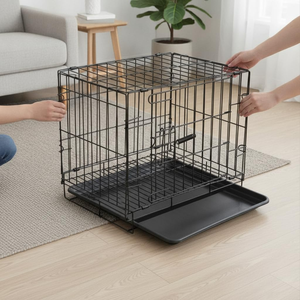 Jaula Metálica Plegable para Mascotas, Perros y Gatos, con Puerta Segura y Base Fácil de Limpiar, para el Hogar, Viajes y Aseo - Product Image 1