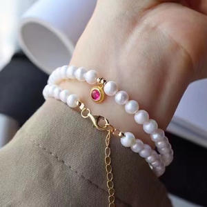 Collier et bracelet élégants et simples en perles d'eau douce à col de cygne, double usage, lumière intense, corindon rouge proche, argent S925 - Product Image 2