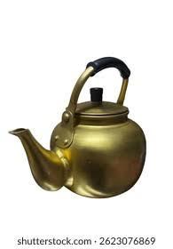 Bouilloire à thé vintage en métal avec couvercle et poignée, couleur dorée, pour la préparation du thé - Product Image 1
