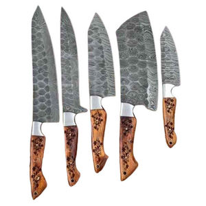 ชุดมีดเชฟดามัสกัสคุณภาพสูง 5 ชิ้น ด้ามไม้ พร้อมซองหนัง ชุดมีดเชฟขายส่ง - Product Image 2