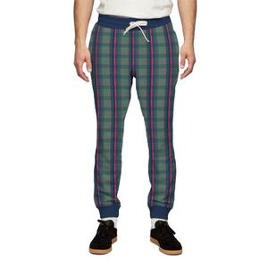 Pantalon de jogging décontracté à carreaux pour homme, taille élastique avec cordon de serrage, rayures rouges, bleu marine et grises, en polyester respirant de poids moyen, idéal pour l'automne - Product Image 3