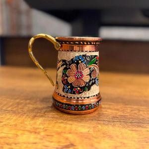 Mug en métal vintage avec broderie florale, réutilisable, souvenir, vaisselle fantaisie, mugs en cuivre avec poignée en laiton, qualité alimentaire - Product Image 1
