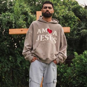 Sudadera con Capucha I Love Jesus God Blessed Christian, de Algodón Grueso, Estilo Vintage, Bordada - Product Image 6