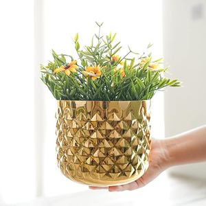 Metal Indoor Pineapple Golden Planter Pineapple Texture Modern Plant Pot <b>Drawing</b> Room Balcony Office Decor for <b>Small</b> Plants Pots - Product Image 2