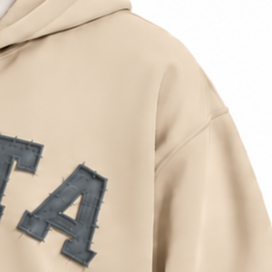 Beige Mens <b>Full</b> <b>Zip</b> Hoodie Chenille Letter Patch Heavyweight Fleece Oversized Casual Streetwear <b>Sweatshirt</b> with Kangaroo Pockets - Product Image 5
