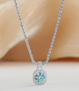 Collar de Plata de Ley 925 con Diamante Moissanita Azul, Regalo para Aniversario y Fiesta - Product Image 5
