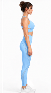 <b>Women</b> Yoga Set <b>Short</b> Sleeve Crop Top High Waist <b>Leggings</b> Two Piece Buttery Soft Four Way Stretch Gym Fitness Pilates Workout - Product Image 5